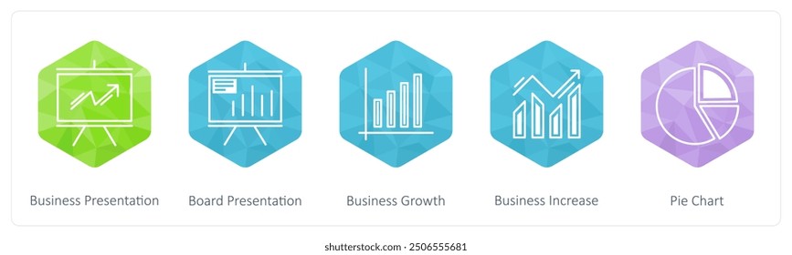 A set of 5 Business icons as business presentation, board presentation, business growth