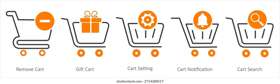 Un conjunto de 5 iconos de negocios como eliminar el Carrito, Carrito de regalo, ajuste de Carrito