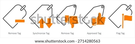 A set of 5 business icons as remove tag, synchronize tag, approved tag