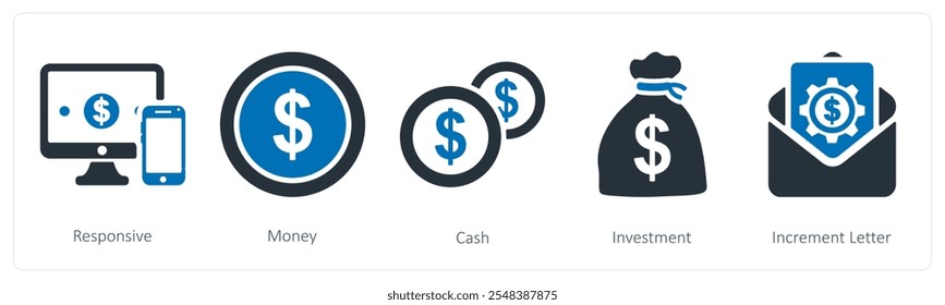 A set of 5 business icons as responsive, money, cash
