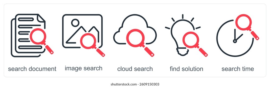 A set of 5 business icons as search document, image search, cloud search
