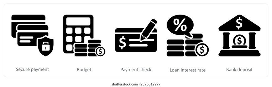 A set of 5 business icons as secure payment, budget, payment check