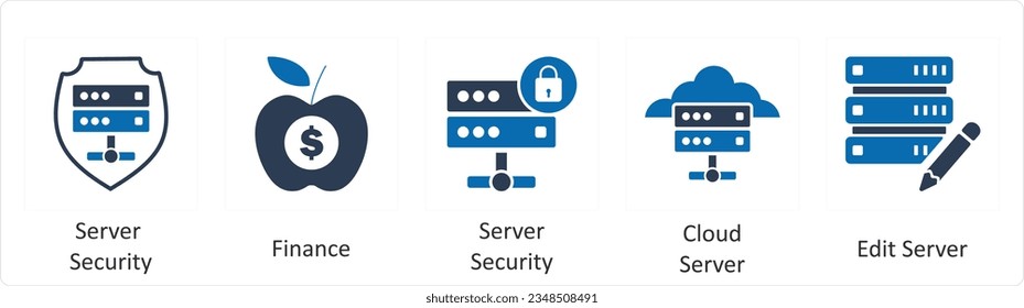 A set of 5 business icons as server security, finance, server securit