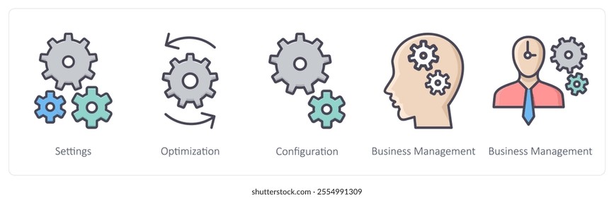 A set of 5 Business icons as settings, optimization, configuration