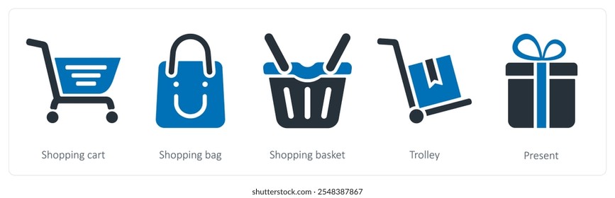 A set of 5 business icons as shopping cart, shopping bag, shopping basket
