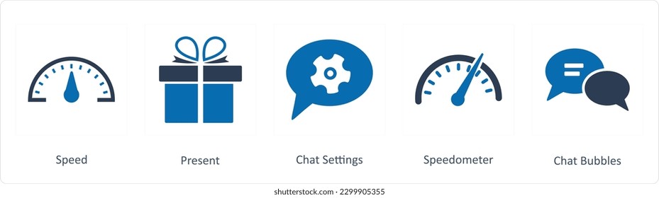 A set of 5 Business icons as speed, present, chat settings