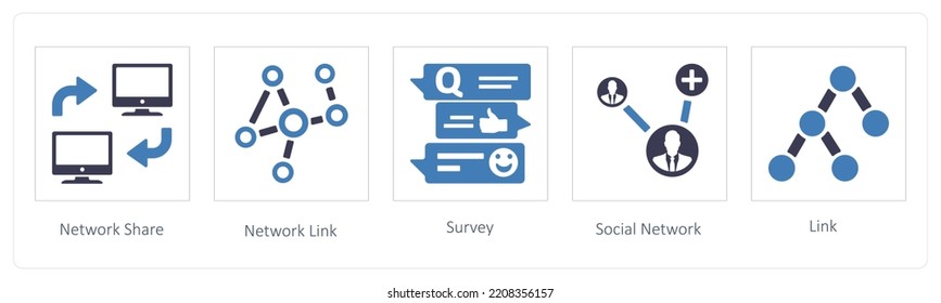 A set of 5 business icons such as Network Share and Network Link