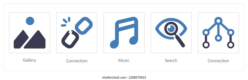 A set of 5 business icons such as Gallery, Connection, Music