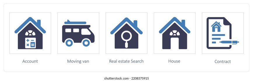 A set of 5 business icons such as Account, Moving van