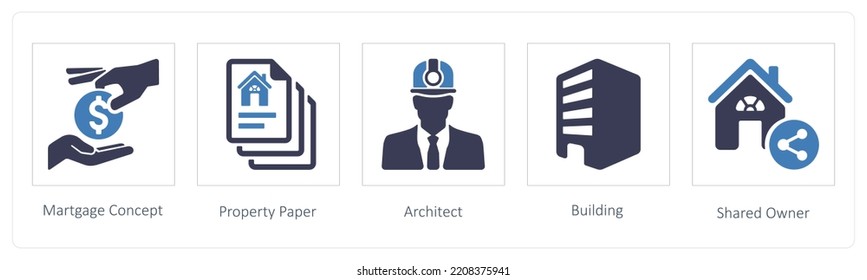 A set of 5 business icons such as Mortgage Concept, Property Paper