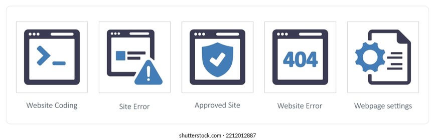 A Set Of 5 Business Icons Such As Website Coding, Site Error