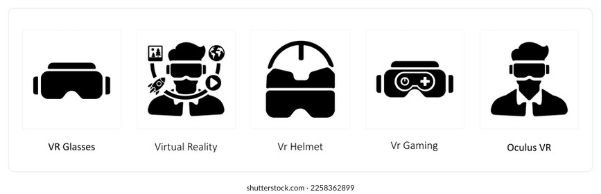 A set of 5 business icons such as vr glasses, virtual reality and Vr Helmet