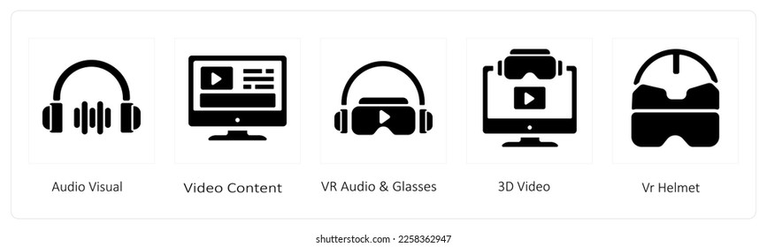 Un conjunto de 5 iconos empresariales como contenido de audio Visual y vídeo