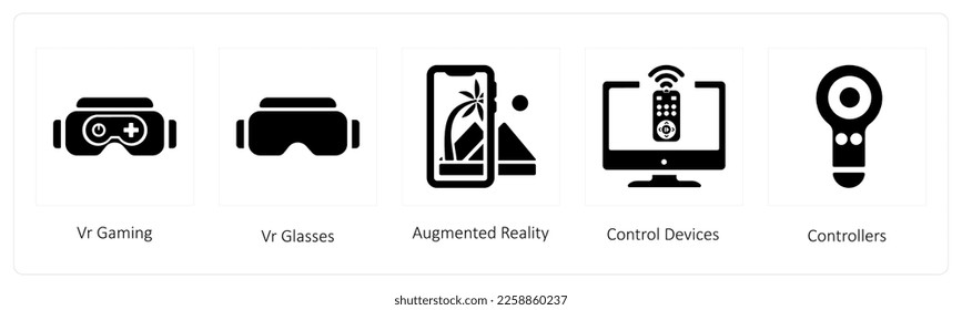 A set of 5 business icons such as Vr Gaming, vr glasses and Augmented Reality