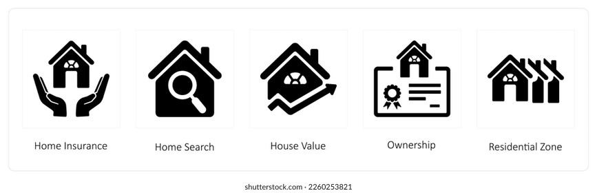 A set of 5 business icons such as Home Insurance, Home Search