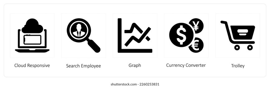 A set of 5 business icons such as Cloud Responsive, Search Employee