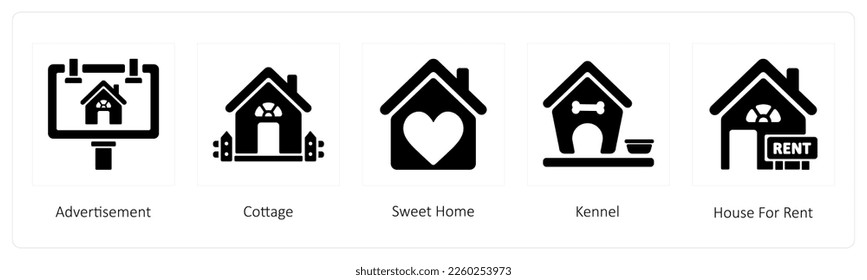 A set of 5 business icons such as Advertisement, Cottage, Sweet Home