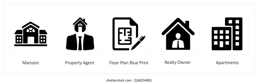 A set of 5 business icons such as Mansion, Property Agent