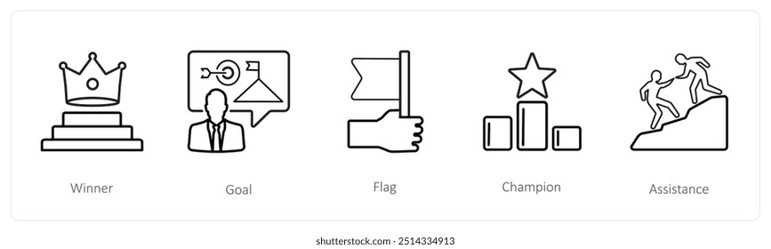 A set of 5 business icons such as winner, goal, mission, success