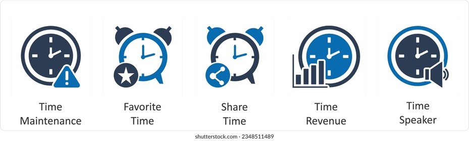 A set of 5 business icons as time maintenance, favorite time, share time