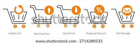 A set of 5 business icons as update cart, download cart, upload cart