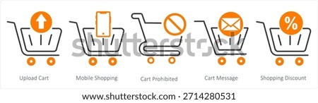 A set of 5 business icons as upload cart, mobile shopping, cart prohibited