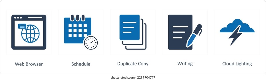 A set of 5 Business icons as web browser, schedule, duplicate copy