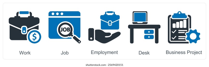 A set of 5 business icons as work, job, employement