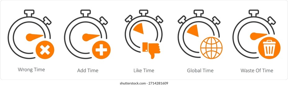 Un conjunto de 5 iconos de negocios como tiempo incorrecto, agregar tiempo, como el tiempo