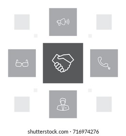 Set Of 5 Business Outline Icons Set.Collection Of Handset, Handshake, Loudspeaker Elements.