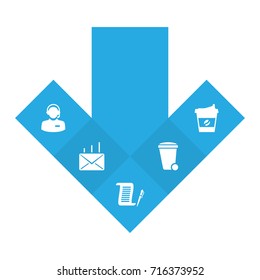 Set Of 5 Cabinet Icons Set.Collection Of Mail, Trash Can, Hotline And Other Elements.