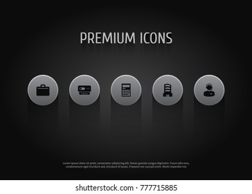 Set Of 5 Cabinet Icons Set.Collection Of Calculator, Hotline, Videoconference And Other Elements.