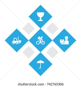 Set Of 5 Cargo Icons Set. Collection Of Delivery, Transportation, Umbrella And Other Elements.