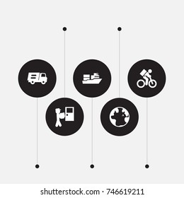 Set Of 5 Cargo Icons Set.Collection Of World, Delivery, Lorry And Other Elements.