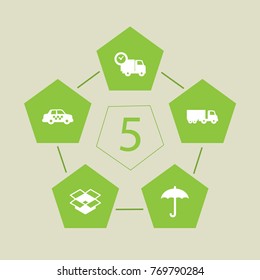 Set Of 5 Cargo Icons Set.Collection Of Van, Cab, Umbrella And Other Elements.