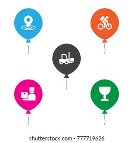 Set Of 5 Cargo Icons Set.Collection Of Deliveryman, Transportation, Goblet And Other Elements.