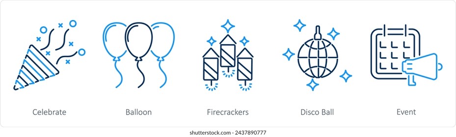 A set of 5 Celebrate icons as celebrate, balloon, firecracker