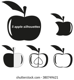 A set of 5 characters apple. Vector illustration