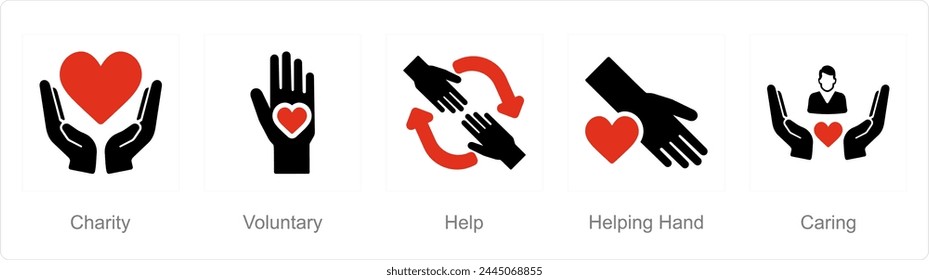 A set of 5 Charity and donation icons as charity, voluntary, help