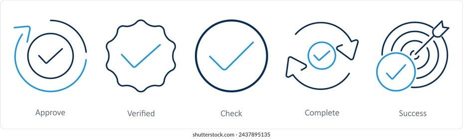 A set of 5 Checkmark icons as approve, verified, check