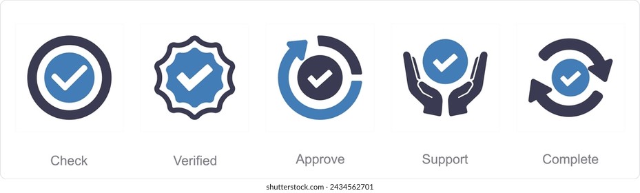 A set of 5 Checkmark icons as check, verified, approve
