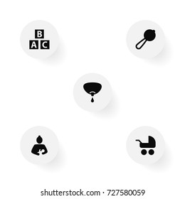 Set Of 5 Child Icons Set.Collection Of Pram, Care, Abc Block And Other Elements.