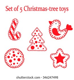 Set of 5 Christmas-tree toys. Vector EPS10
