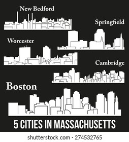 Set of 5 city in Massachusetts ( Boston, Cambridge, Springfield, New Bedford, Worcester )