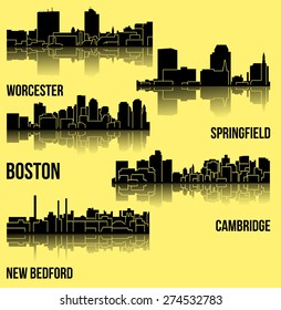 Set of 5 city in Massachusetts ( Boston, Cambridge, Springfield, New Bedford, Worcester )