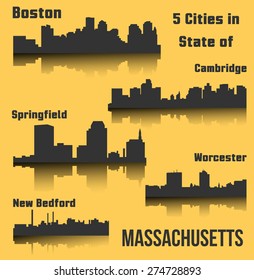 Set of 5 city in Massachusetts ( Boston, Cambridge, Springfield, New Bedford, Worcester )