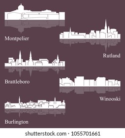 Set of 5 City Silhouette in Vermont ( Montpelier, Burlington, Brattleboro, Winooski, Rutland )