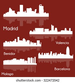 Set of 5 city in Spain (Madrid, Barcelona, Malaga, Benidor, Valencia)