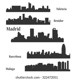 Set of 5 city in Spain (Madrid, Barcelona, Malaga, Benidor, Valencia)