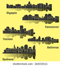 Set of 5 City in Washington (Olympia, Bellevue, Spokane, Tacoma, Vancouver) svg